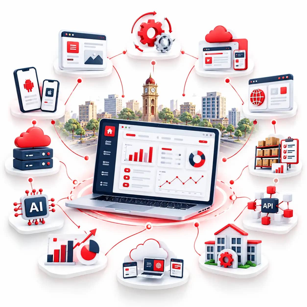 Digital transformation services for businesses in Hisar featuring custom software, web and mobile apps.